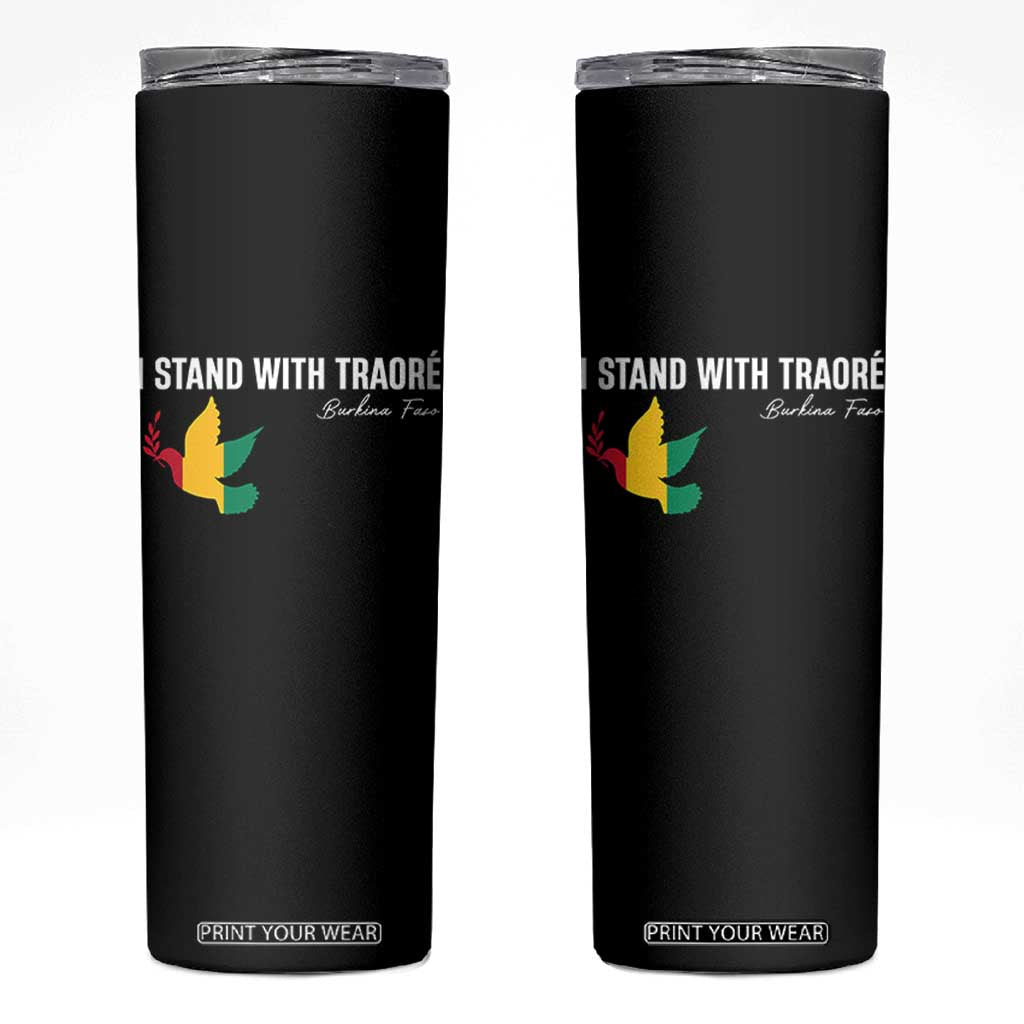 I Stand With Traoré Skinny Tumbler Burkina Faso Peace Dove TS02 Black Print Your Wear