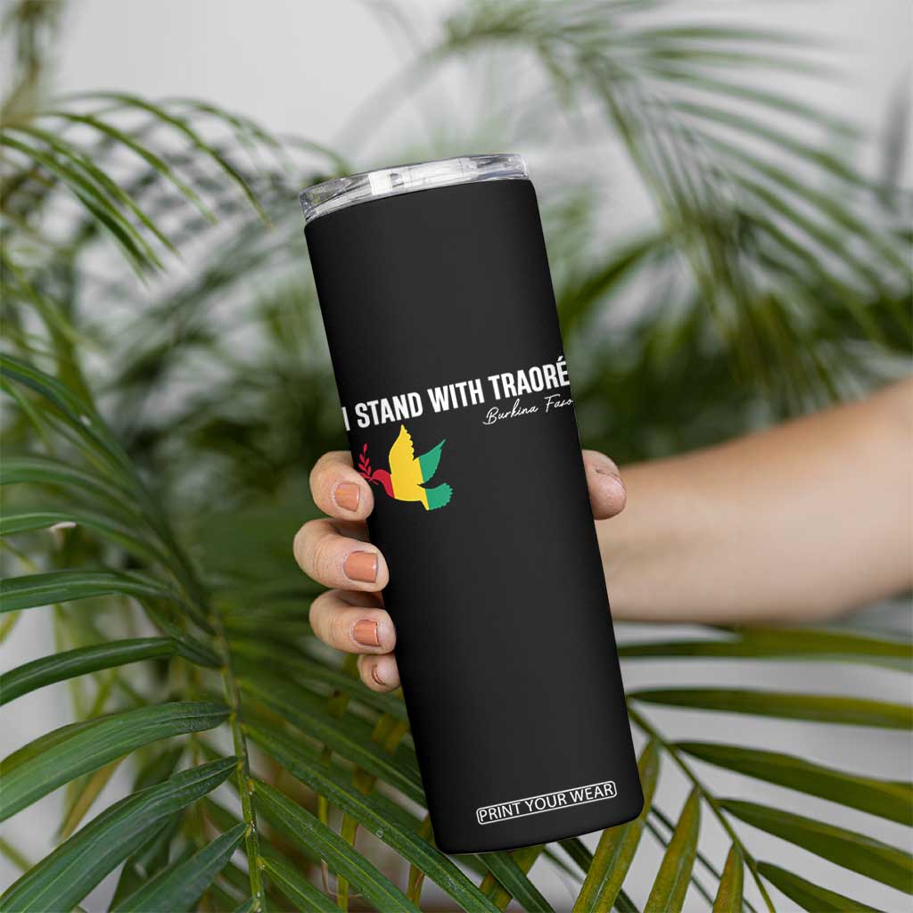 I Stand With Traoré Skinny Tumbler Burkina Faso Peace Dove TS02 Print Your Wear