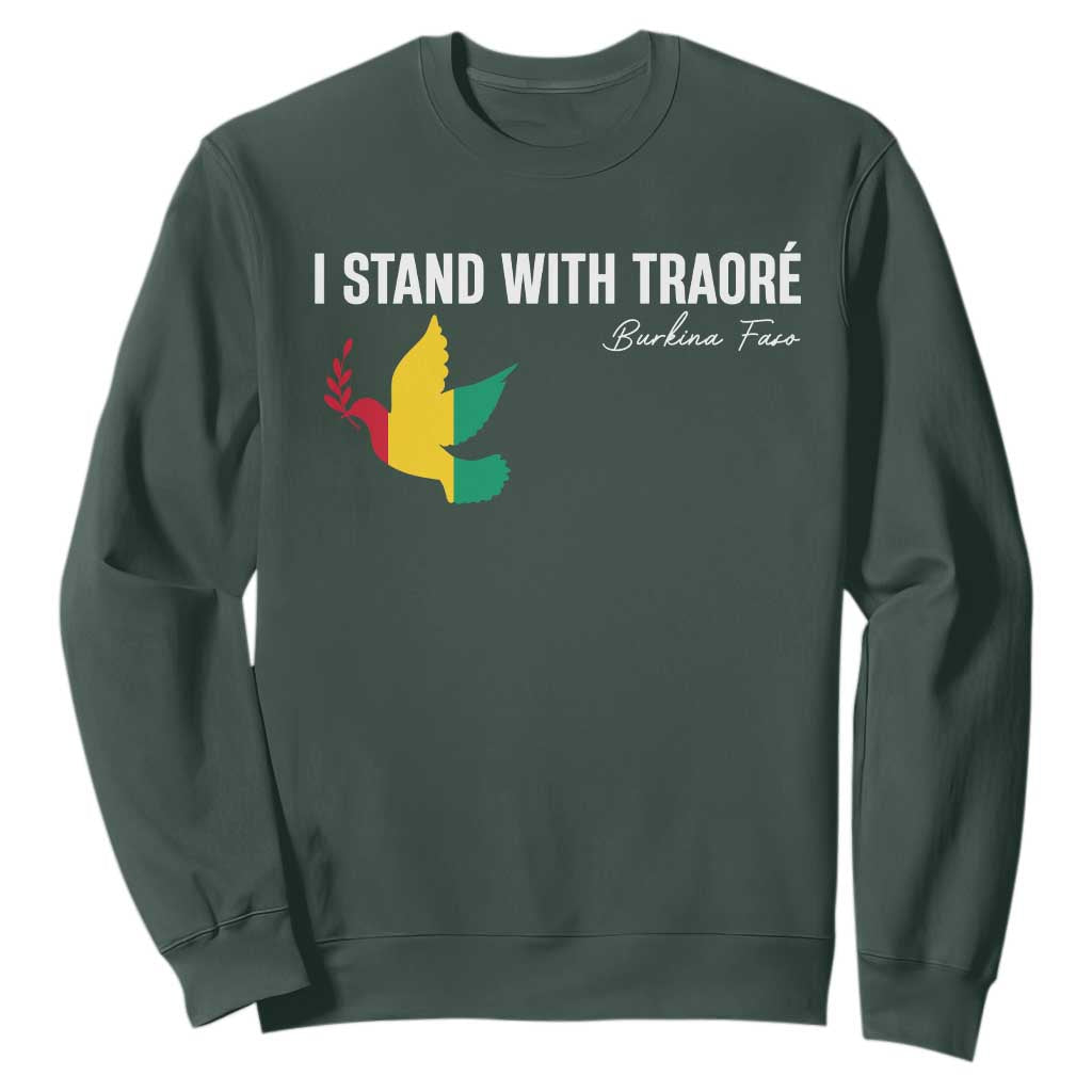 I Stand With Traoré Sweatshirt Burkina Faso Peace Dove TS02 Dark Forest Green Print Your Wear