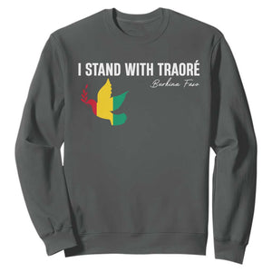 I Stand With Traoré Sweatshirt Burkina Faso Peace Dove TS02 Dark Heather Print Your Wear