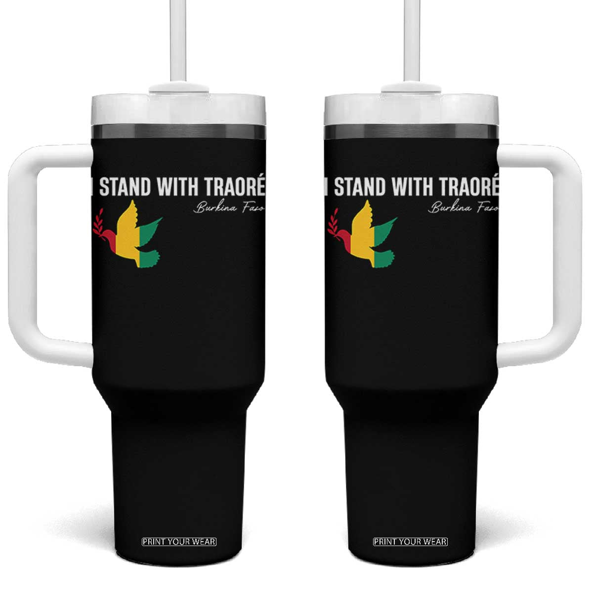 I Stand With Traoré Tumbler With Handle Burkina Faso Peace Dove TS02 One Size: 40 oz Black Print Your Wear