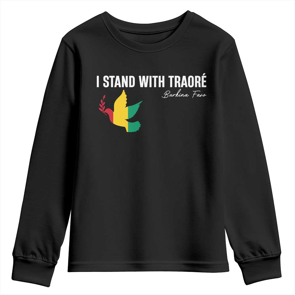 I Stand With Traoré Youth Sweatshirt Burkina Faso Peace Dove TS02 Black Print Your Wear