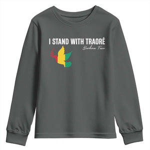 I Stand With Traoré Youth Sweatshirt Burkina Faso Peace Dove TS02 Dark Heather Print Your Wear