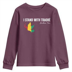 I Stand With Traoré Youth Sweatshirt Burkina Faso Peace Dove TS02 Maroon Print Your Wear