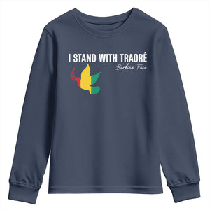 I Stand With Traoré Youth Sweatshirt Burkina Faso Peace Dove TS02 Navy Print Your Wear