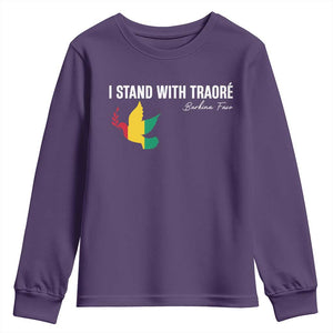 I Stand With Traoré Youth Sweatshirt Burkina Faso Peace Dove TS02 Purple Print Your Wear