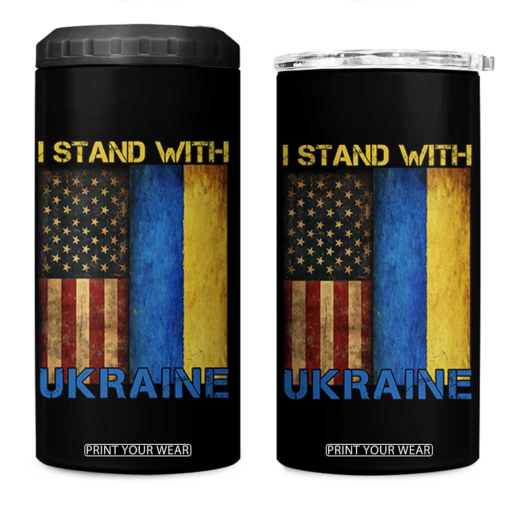 I Stand With Ukraine 4 in 1 Can Cooler Tumbler Ukrainian American Flag TS02 One Size: 16 oz Black Print Your Wear