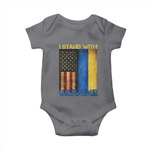 I Stand With Ukraine Baby Onesie Ukrainian American Flag TS02 Charcoal Print Your Wear