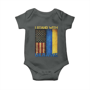 I Stand With Ukraine Baby Onesie Ukrainian American Flag TS02 Dark Heather Print Your Wear
