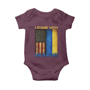 I Stand With Ukraine Baby Onesie Ukrainian American Flag TS02 Maroon Print Your Wear