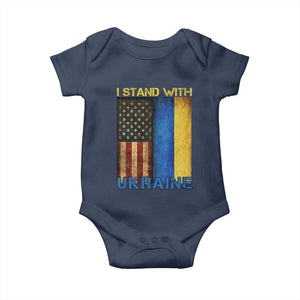 I Stand With Ukraine Baby Onesie Ukrainian American Flag TS02 Navy Print Your Wear