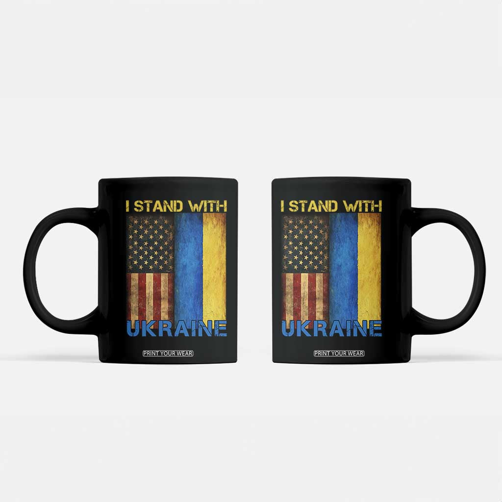 I Stand With Ukraine Coffee Mug Ukrainian American Flag TS02 Black Print Your Wear