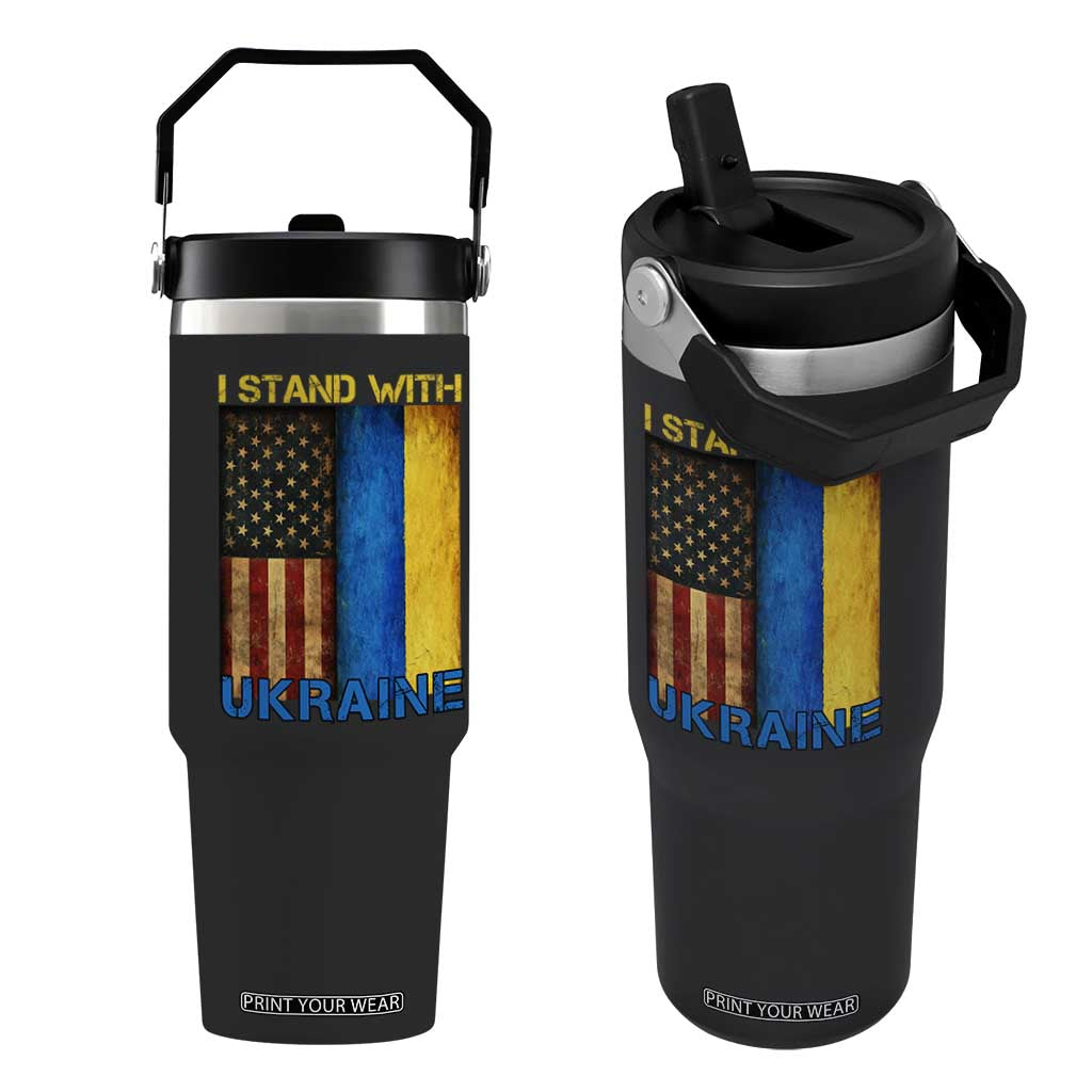I Stand With Ukraine Flip Straw Tumbler Ukrainian American Flag TS02 One Size: 30 oz Black Print Your Wear