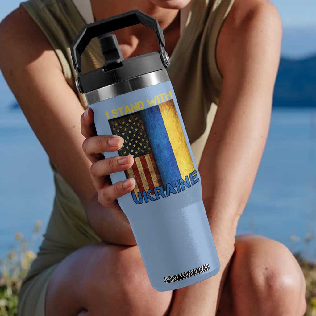 I Stand With Ukraine Flip Straw Tumbler Ukrainian American Flag TS02 One Size: 30 oz Light Blue Print Your Wear