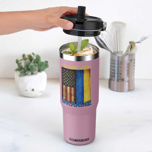 I Stand With Ukraine Flip Straw Tumbler Ukrainian American Flag TS02 One Size: 30 oz Light Pink Print Your Wear