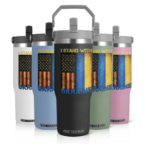 I Stand With Ukraine Flip Straw Tumbler Ukrainian American Flag TS02 Print Your Wear