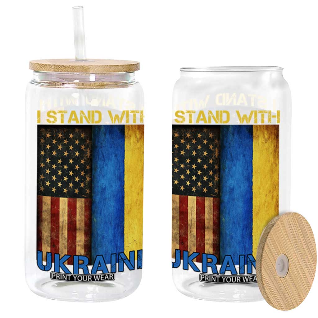 I Stand With Ukraine Glass Can Ukrainian American Flag TS02 Black Print Your Wear