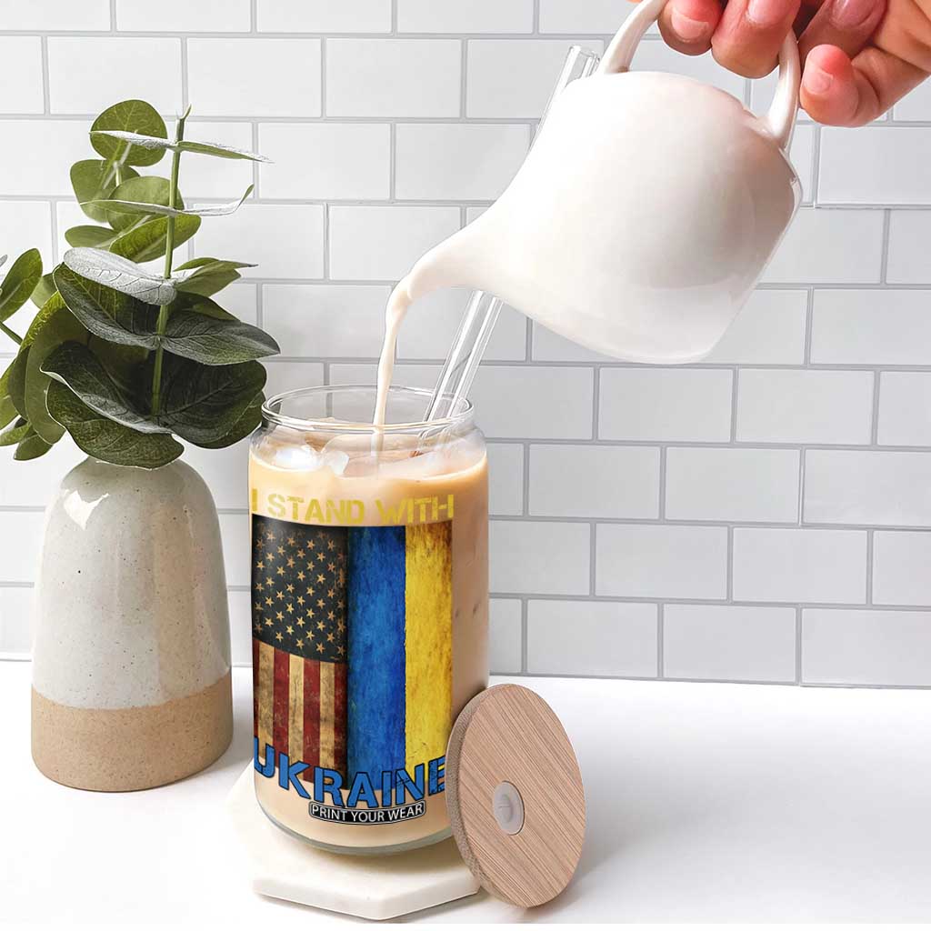 I Stand With Ukraine Glass Can Ukrainian American Flag TS02 Print Your Wear