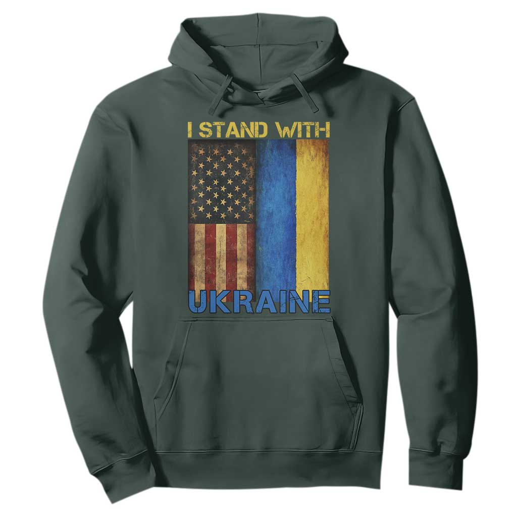 I Stand With Ukraine Hoodie Ukrainian American Flag TS02 Dark Forest Green Print Your Wear