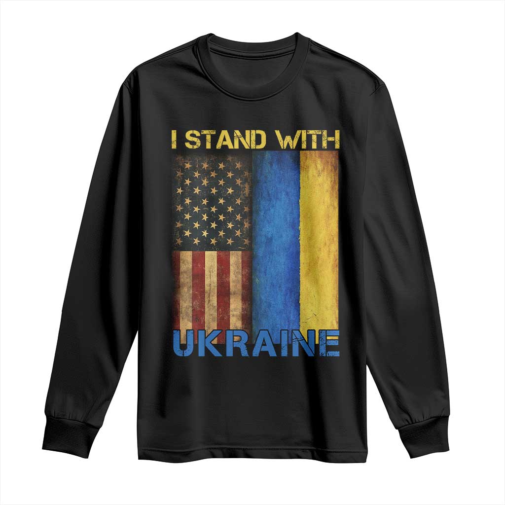 I Stand With Ukraine Long Sleeve Shirt Ukrainian American Flag TS02 Black Print Your Wear
