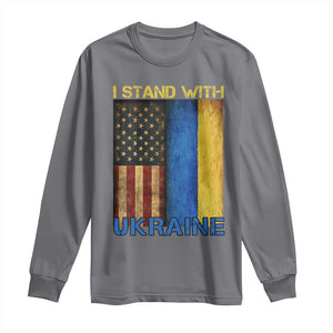 I Stand With Ukraine Long Sleeve Shirt Ukrainian American Flag TS02 Charcoal Print Your Wear