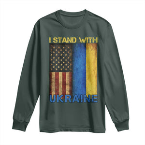 I Stand With Ukraine Long Sleeve Shirt Ukrainian American Flag TS02 Dark Forest Green Print Your Wear