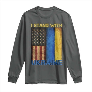 I Stand With Ukraine Long Sleeve Shirt Ukrainian American Flag TS02 Dark Heather Print Your Wear