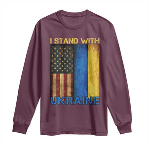 I Stand With Ukraine Long Sleeve Shirt Ukrainian American Flag TS02 Maroon Print Your Wear
