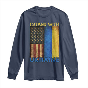 I Stand With Ukraine Long Sleeve Shirt Ukrainian American Flag TS02 Navy Print Your Wear