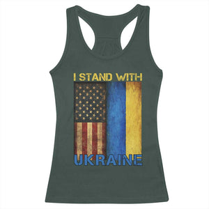 I Stand With Ukraine Racerback Tank Top Ukrainian American Flag TS02 Dark Forest Green Print Your Wear