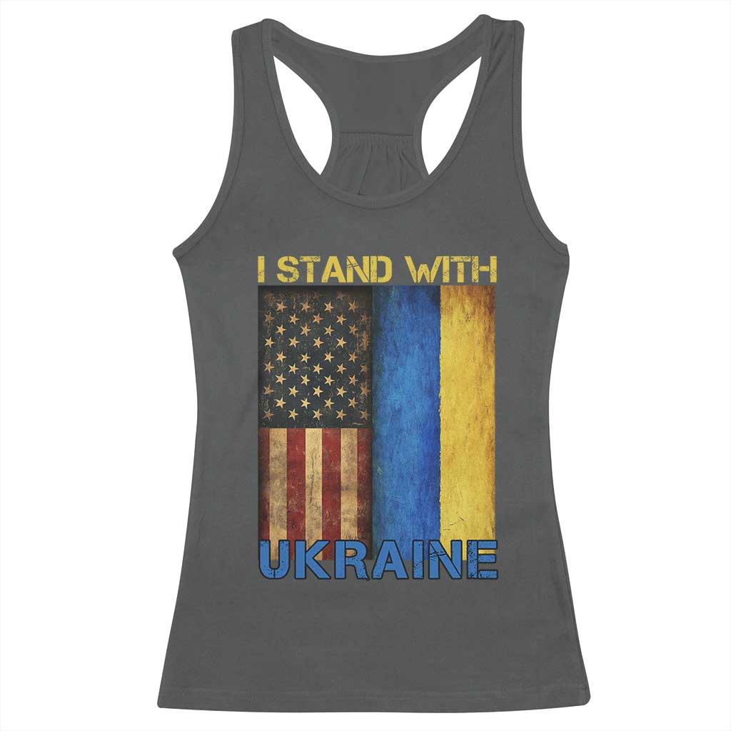 I Stand With Ukraine Racerback Tank Top Ukrainian American Flag TS02 Dark Heather Print Your Wear