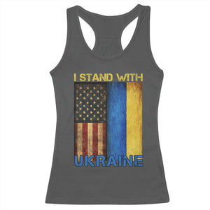I Stand With Ukraine Racerback Tank Top Ukrainian American Flag TS02 Dark Heather Print Your Wear