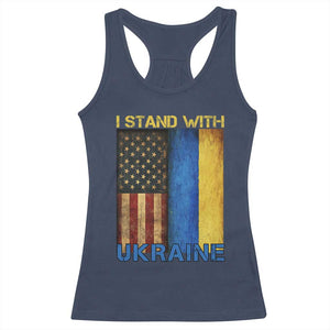 I Stand With Ukraine Racerback Tank Top Ukrainian American Flag TS02 Navy Print Your Wear