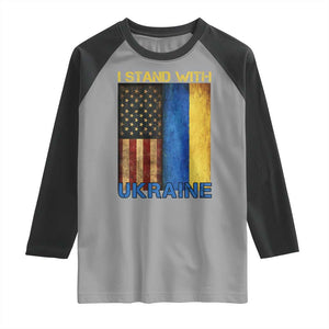 I Stand With Ukraine Raglan Shirt Ukrainian American Flag TS02 Sport Gray Black Print Your Wear