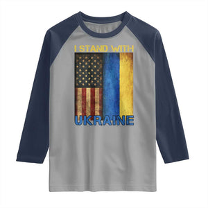 I Stand With Ukraine Raglan Shirt Ukrainian American Flag TS02 Sport Gray Navy Print Your Wear