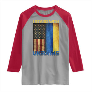 I Stand With Ukraine Raglan Shirt Ukrainian American Flag TS02 Sport Gray Red Print Your Wear