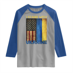 I Stand With Ukraine Raglan Shirt Ukrainian American Flag TS02 Sport Gray Royal Print Your Wear
