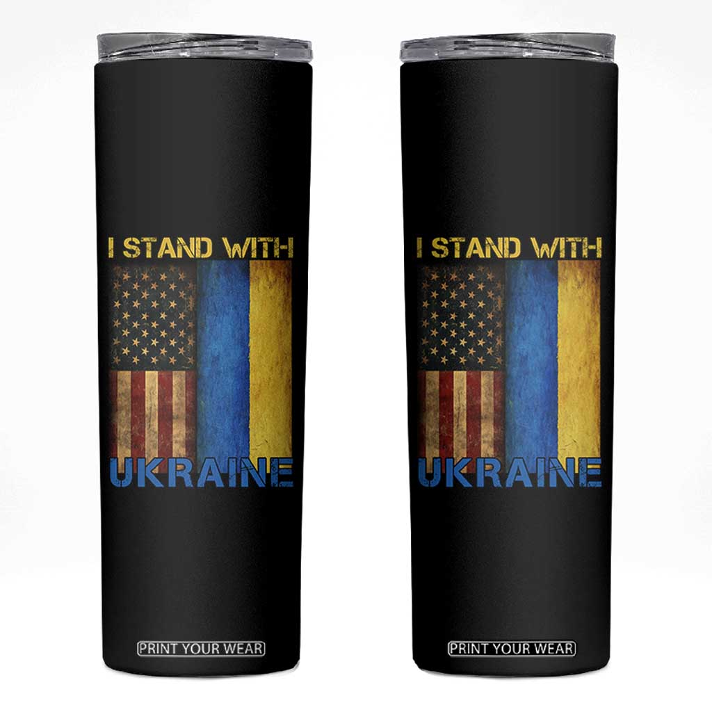 I Stand With Ukraine Skinny Tumbler Ukrainian American Flag TS02 Black Print Your Wear