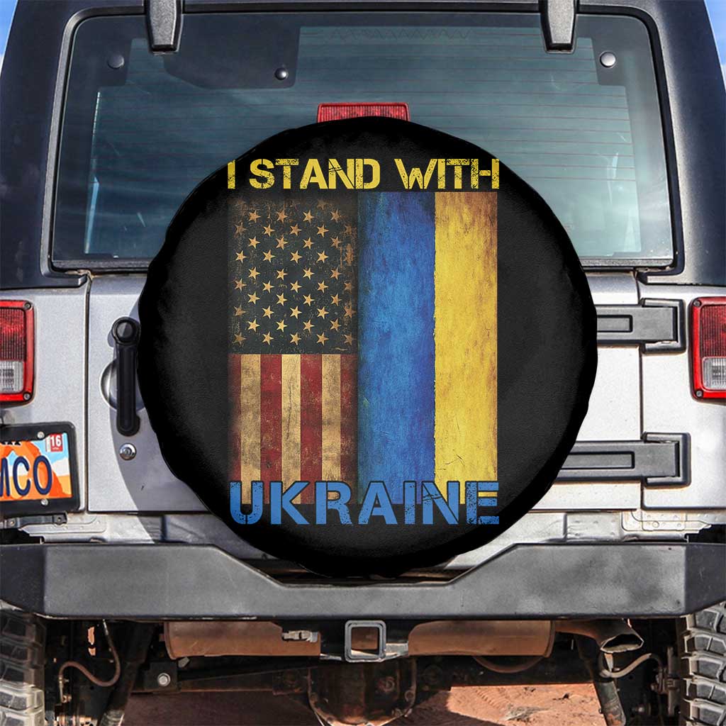 I Stand With Ukraine Spare Tire Cover Ukrainian American Flag TS02 No hole Black Print Your Wear