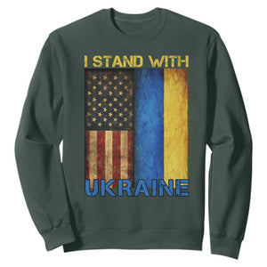I Stand With Ukraine Sweatshirt Ukrainian American Flag TS02 Dark Forest Green Print Your Wear