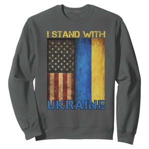 I Stand With Ukraine Sweatshirt Ukrainian American Flag TS02 Dark Heather Print Your Wear