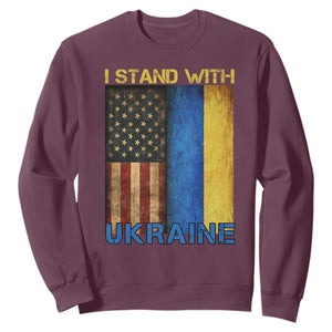 I Stand With Ukraine Sweatshirt Ukrainian American Flag TS02 Maroon Print Your Wear
