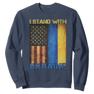 I Stand With Ukraine Sweatshirt Ukrainian American Flag TS02 Navy Print Your Wear