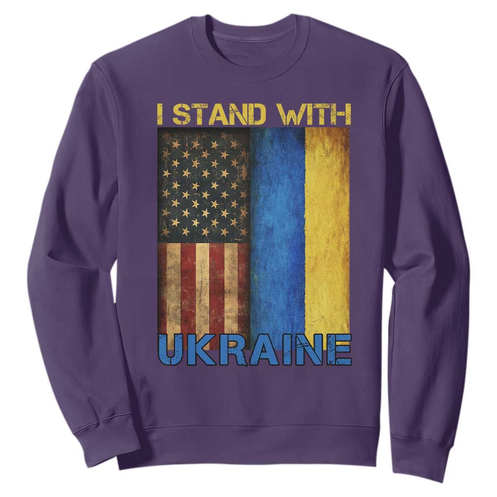 I Stand With Ukraine Sweatshirt Ukrainian American Flag TS02 Purple Print Your Wear