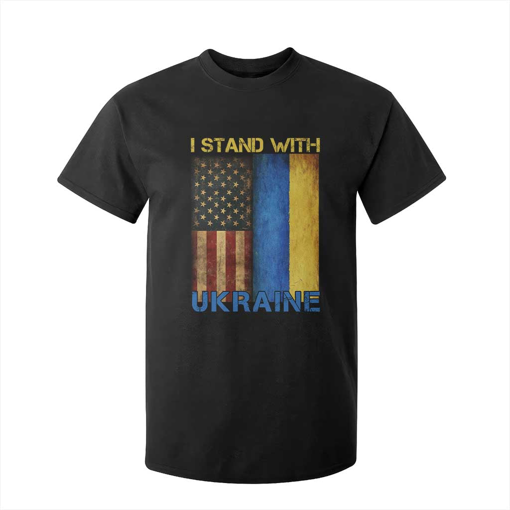 I Stand With Ukraine T Shirt For Kid Ukrainian American Flag TS02 Black Print Your Wear
