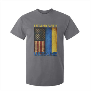I Stand With Ukraine T Shirt For Kid Ukrainian American Flag TS02 Charcoal Print Your Wear