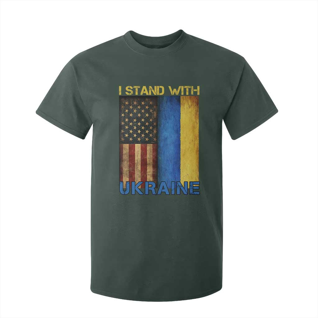 I Stand With Ukraine T Shirt For Kid Ukrainian American Flag TS02 Dark Forest Green Print Your Wear
