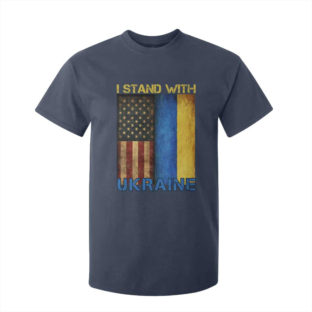 I Stand With Ukraine T Shirt For Kid Ukrainian American Flag TS02 Navy Print Your Wear