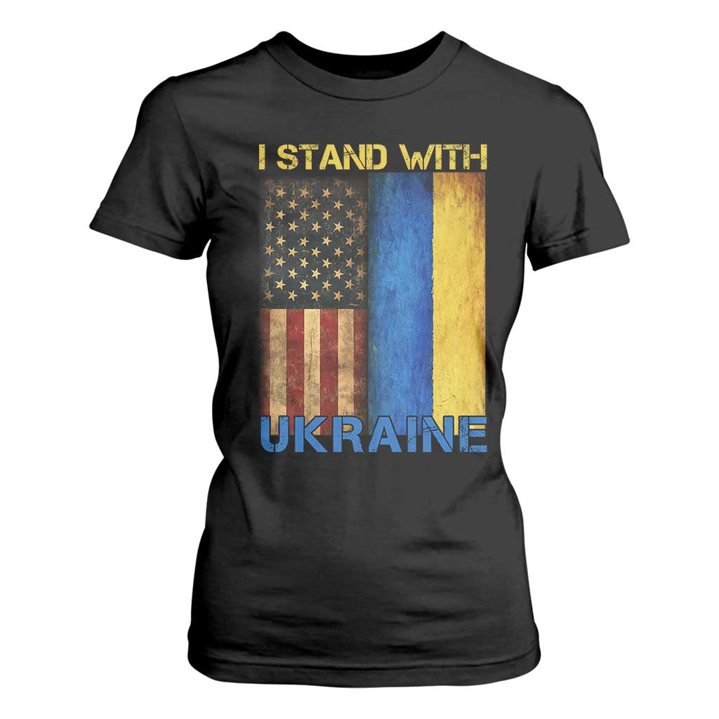 I Stand With Ukraine T Shirt For Women Ukrainian American Flag TS02 Black Print Your Wear
