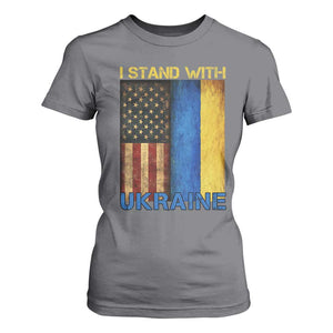I Stand With Ukraine T Shirt For Women Ukrainian American Flag TS02 Charcoal Print Your Wear